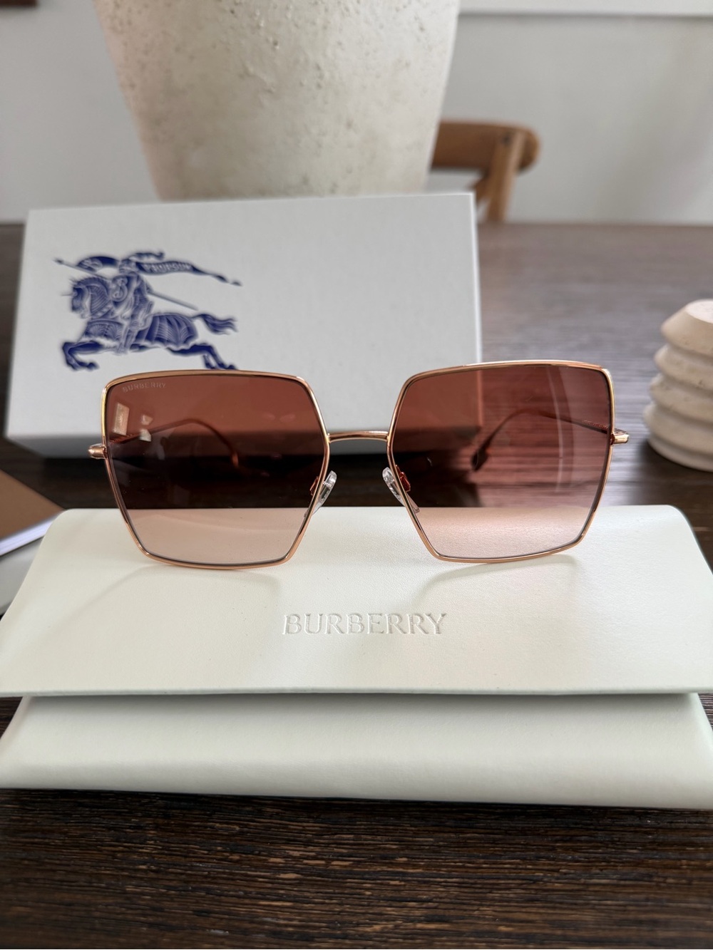 Burberry Rose Gold Frame with Brown Gradient Lenses Women's Sunglasses